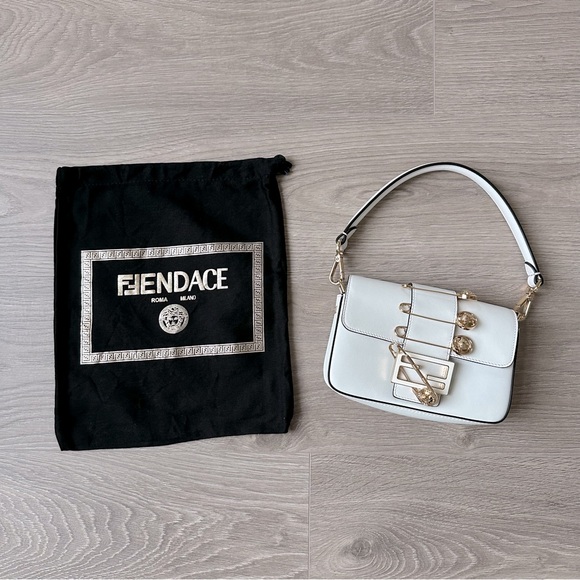 🆕 Fendi x Versace Fendace White Leather Gold Brooch Mini Baguette Shoulder Bag - Picture 1 of 16